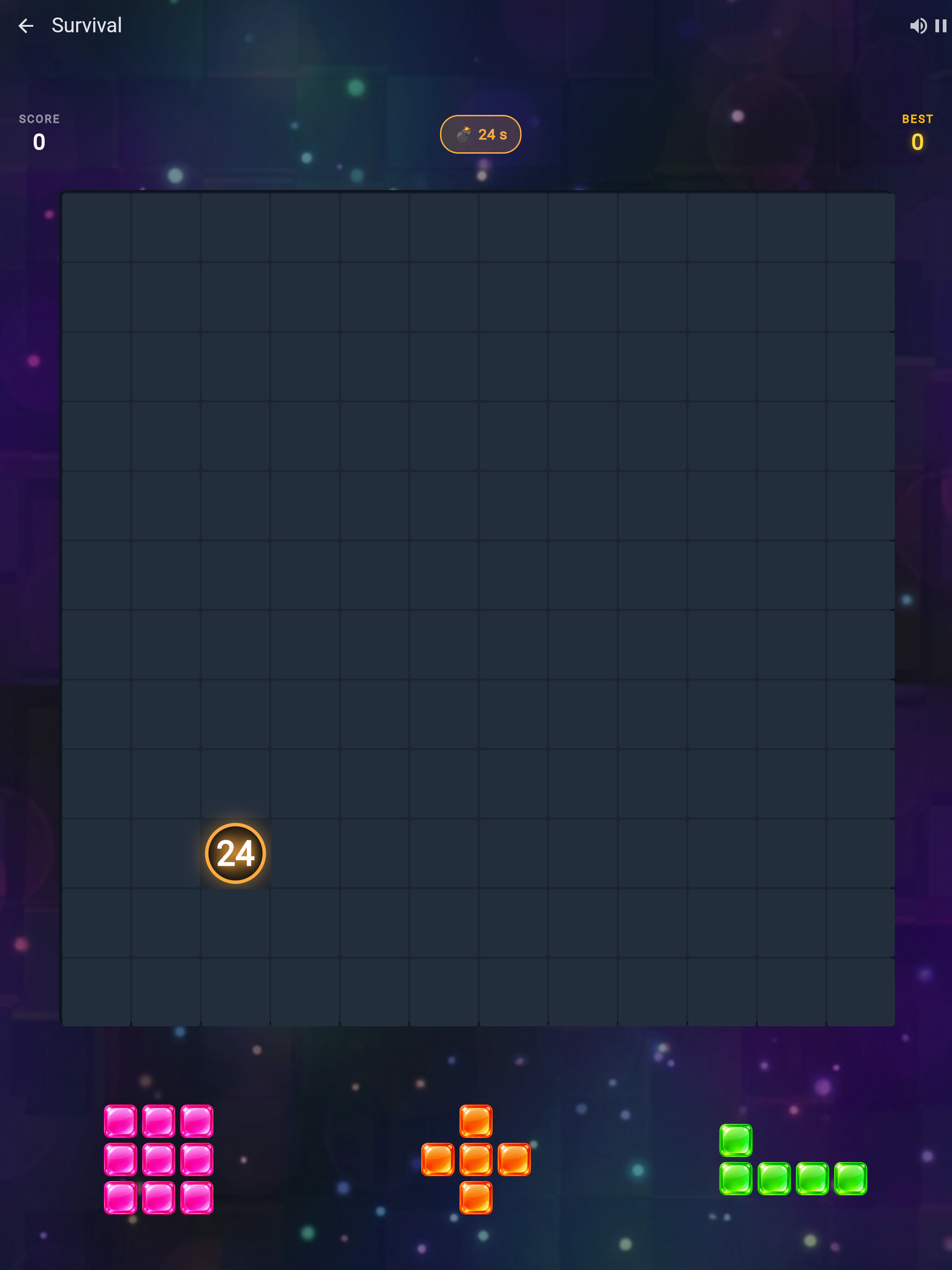 Block Puzzle Plus Survival mode gameplay with a bomb tile countdown