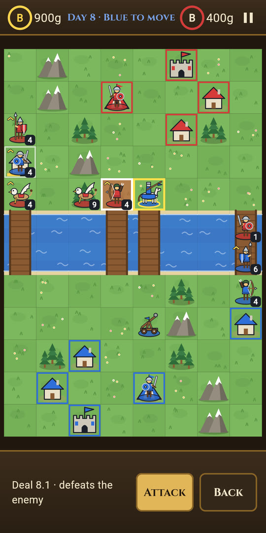 A knight about to attack an archer, with the damage shown before confirming